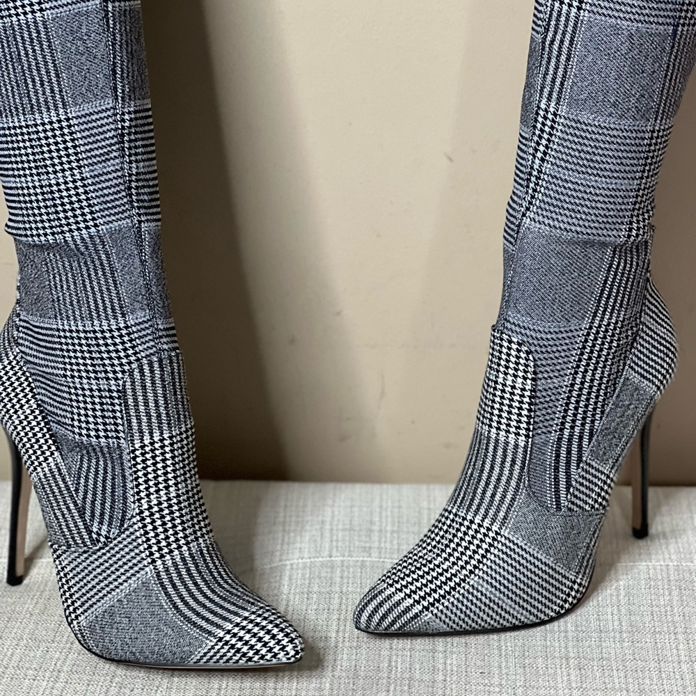 Beth Multi Plaid Pull on Stretch Tall Boots - Picture 8 of 13